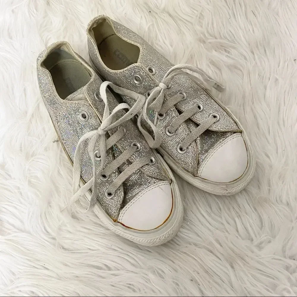 Converse Chuck Taylor All Star 109451F silver glitter lace up sneakers unisex 4